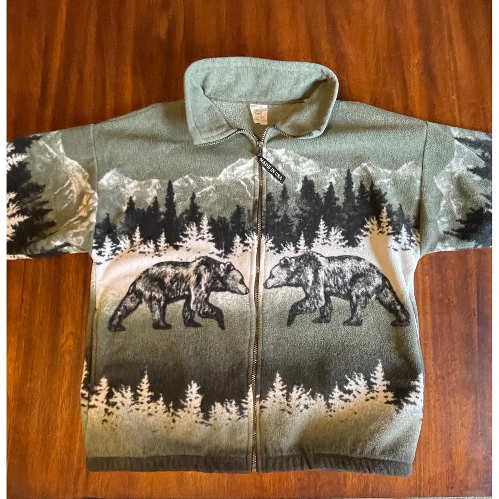 Men's Green Mountain Bear Fleece Jacket - Full Zip - Picture 4 of 7